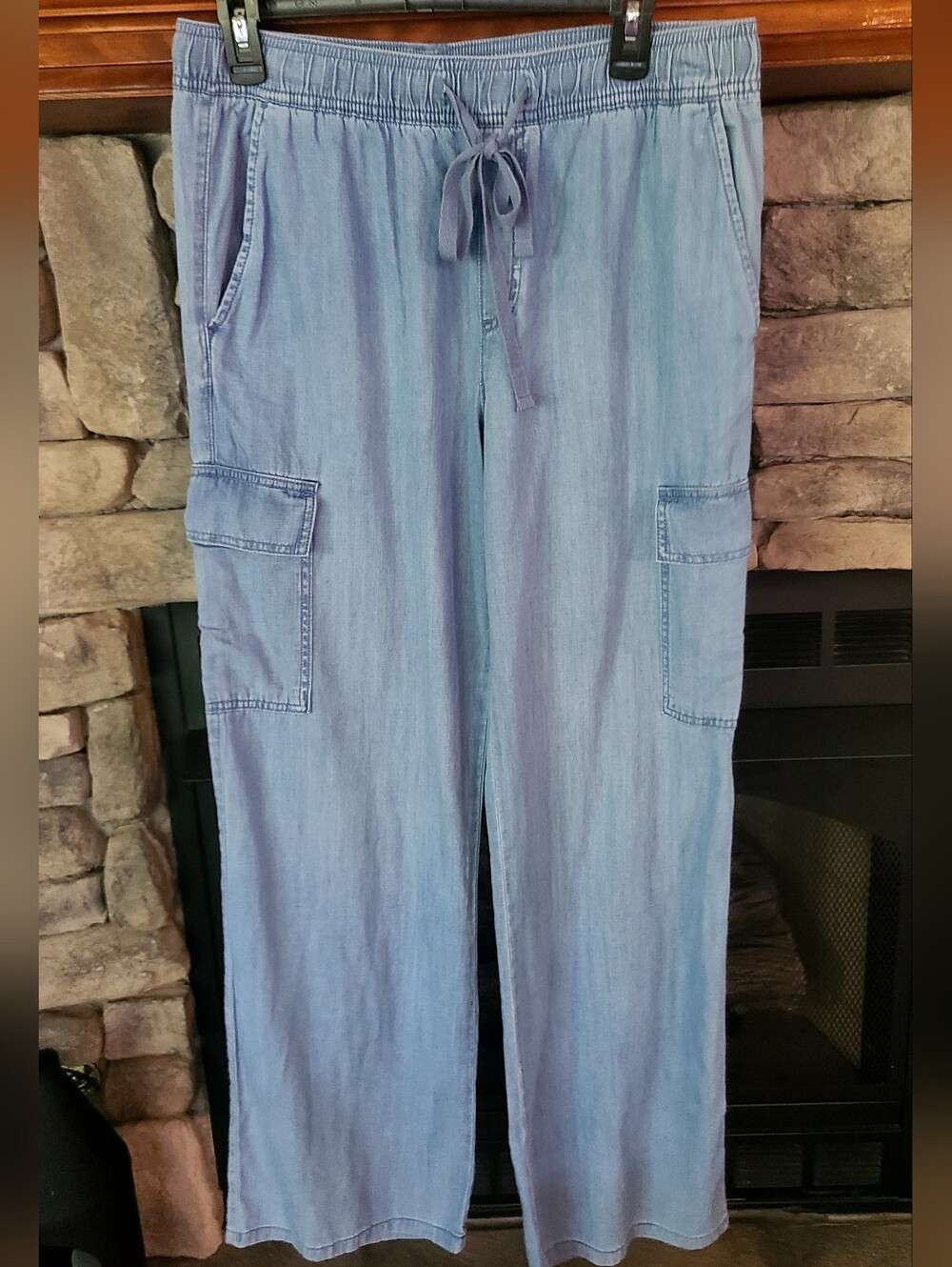 Lightweight Denim Drawstring Cargo Pants